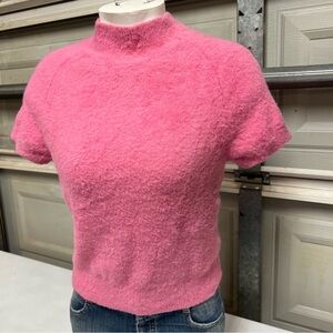 Maeve Anthropologie Pink Fuzzy Open Back Sweater Top Small Soft Knit